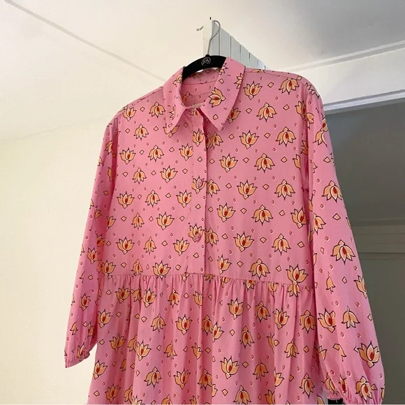 Maeve By Anthropologie Bettina Midi Shirt Dress in Pink Combo - Picture 8 of 10